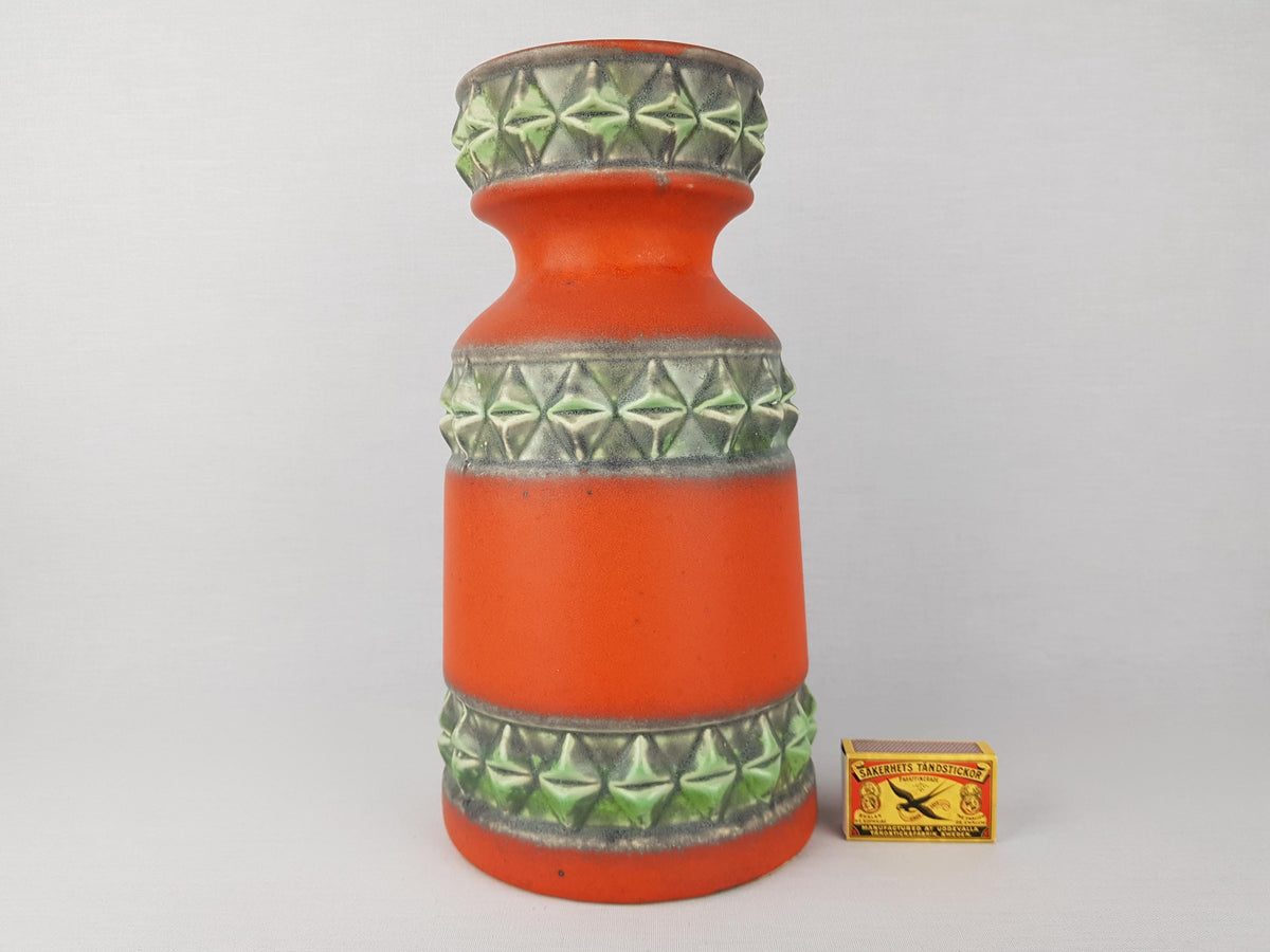 Vintage Übelacker (Ü-Keramik) Orange and Olive Green Vase – Model 1320/30 – West German Pottery – 1970s
