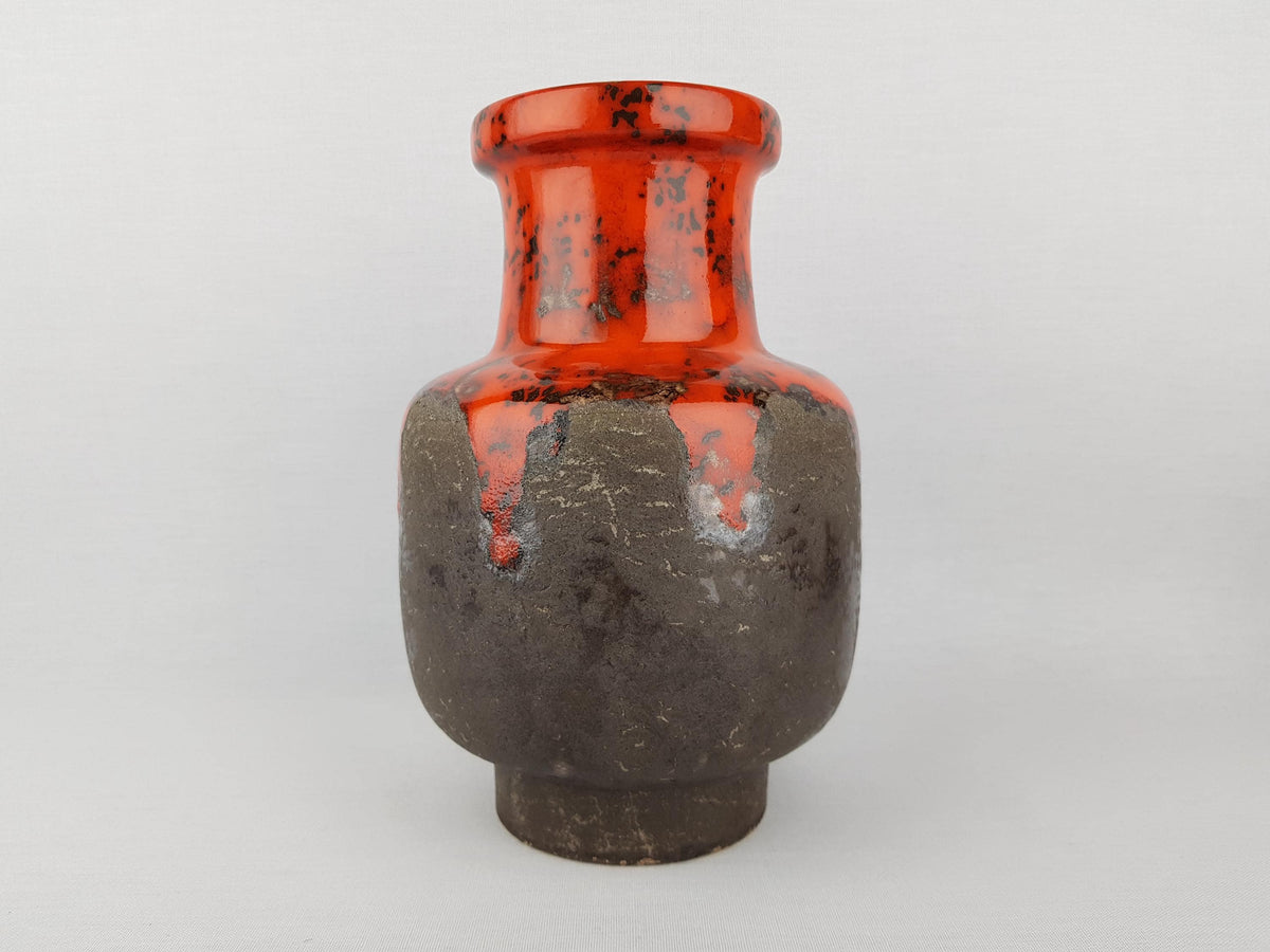 Vintage FLORA GOUDA HOLLAND Grey and Orange Fat Lava Vase With Kreta Decor 718 Dutch Pottery 1970s