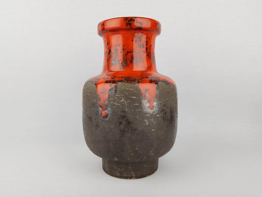 Vintage FLORA GOUDA HOLLAND Grey and Orange Fat Lava Vase With Kreta Decor 718 Dutch Pottery 1970s