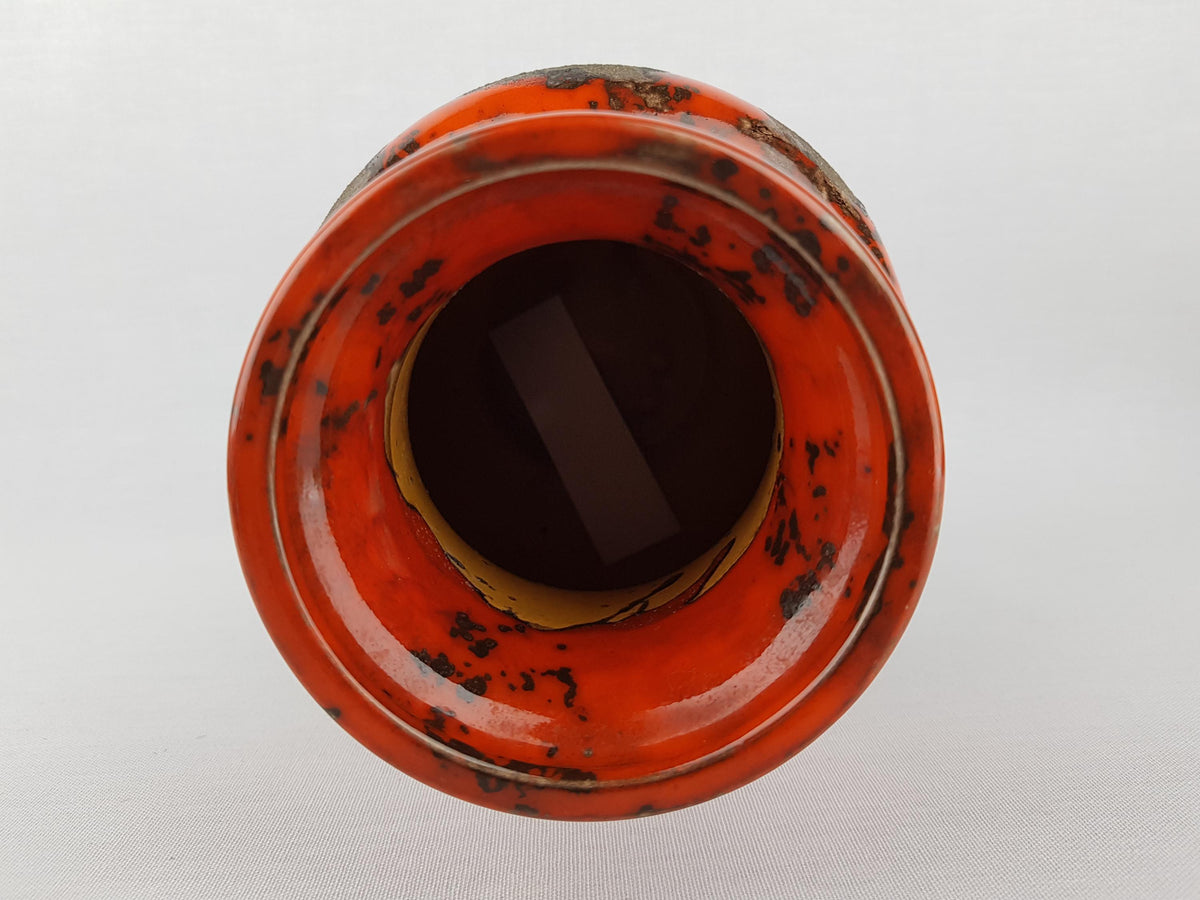 Vintage FLORA GOUDA HOLLAND Grey and Orange Fat Lava Vase With Kreta Decor 718 Dutch Pottery 1970s