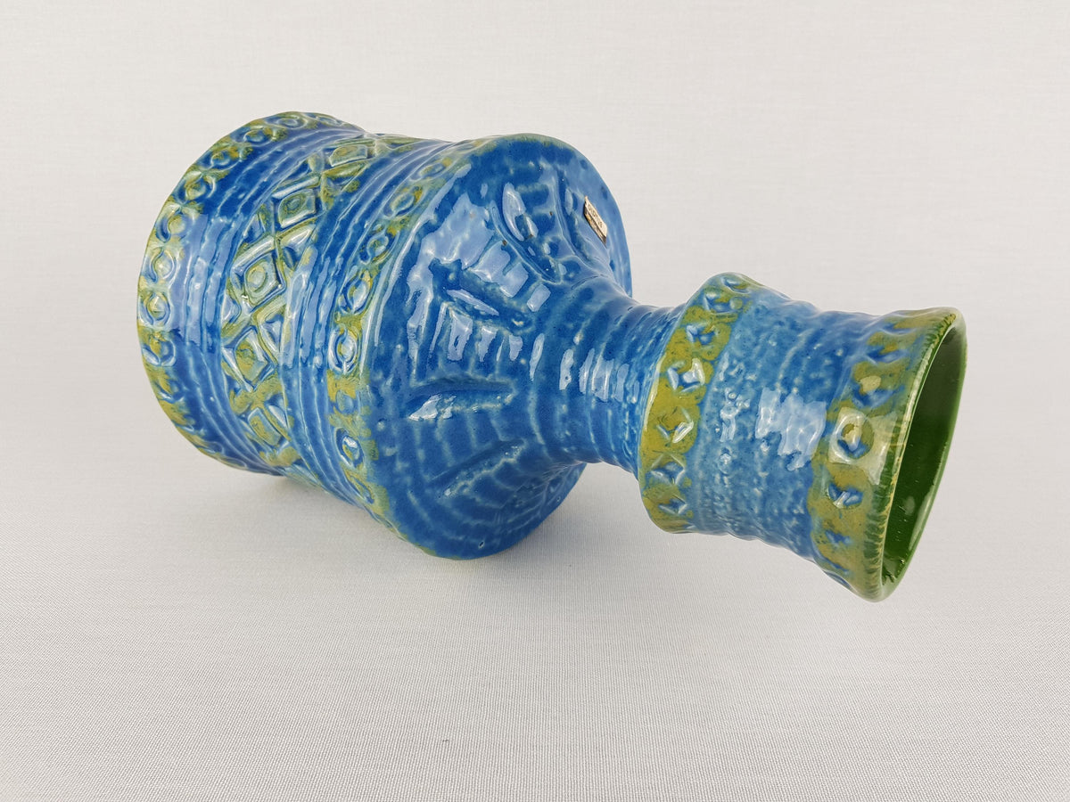 Vintage SPARA KERAMIK Blue and and Green Vase with Relief Decor 558/25 West German Pottery 1970s