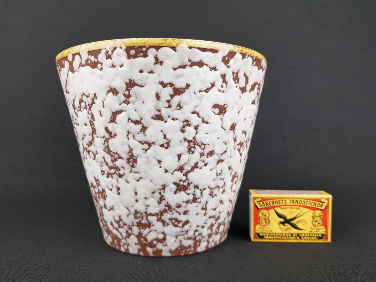 Vintage WEST GERMAN POTTERY Planter Cache Pot White and Brown Cloudy Glaze Mcm