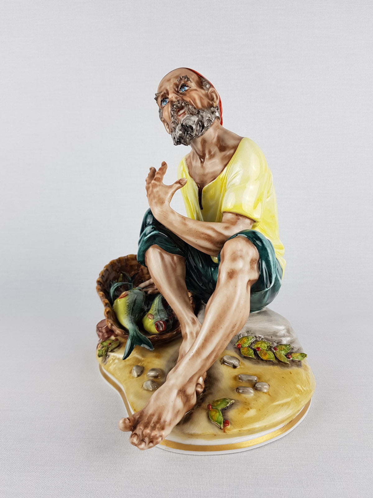 Vintage 1950s SANDIZELL HOFFNER & Co German Porcelain Figurine – Old Capodimonte Neapolitan Fisherman Seller