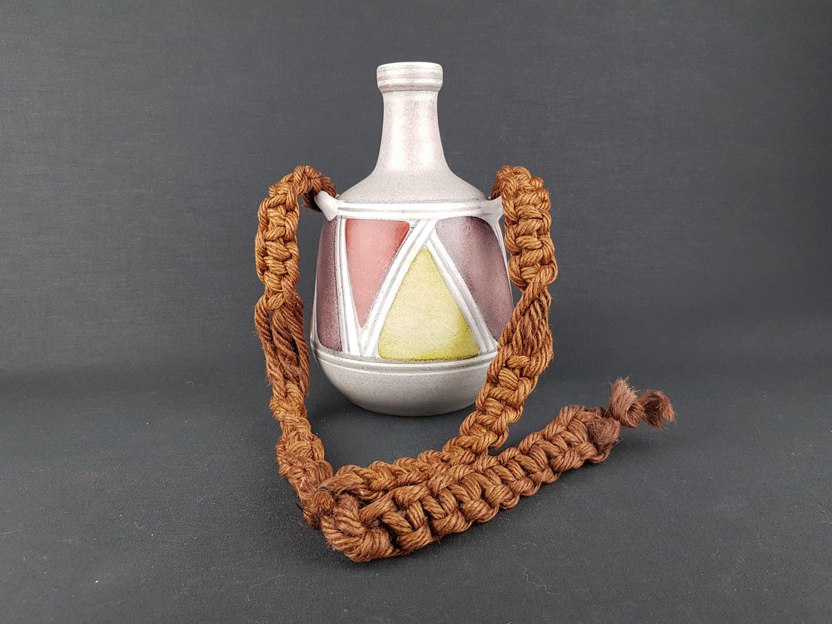 Vintage KROSSELBACH Handpainted Handled Vase With Braided Rope by Cläre Zange and Karl-Heinz Loffler 18/6 West German Pottery 1950s