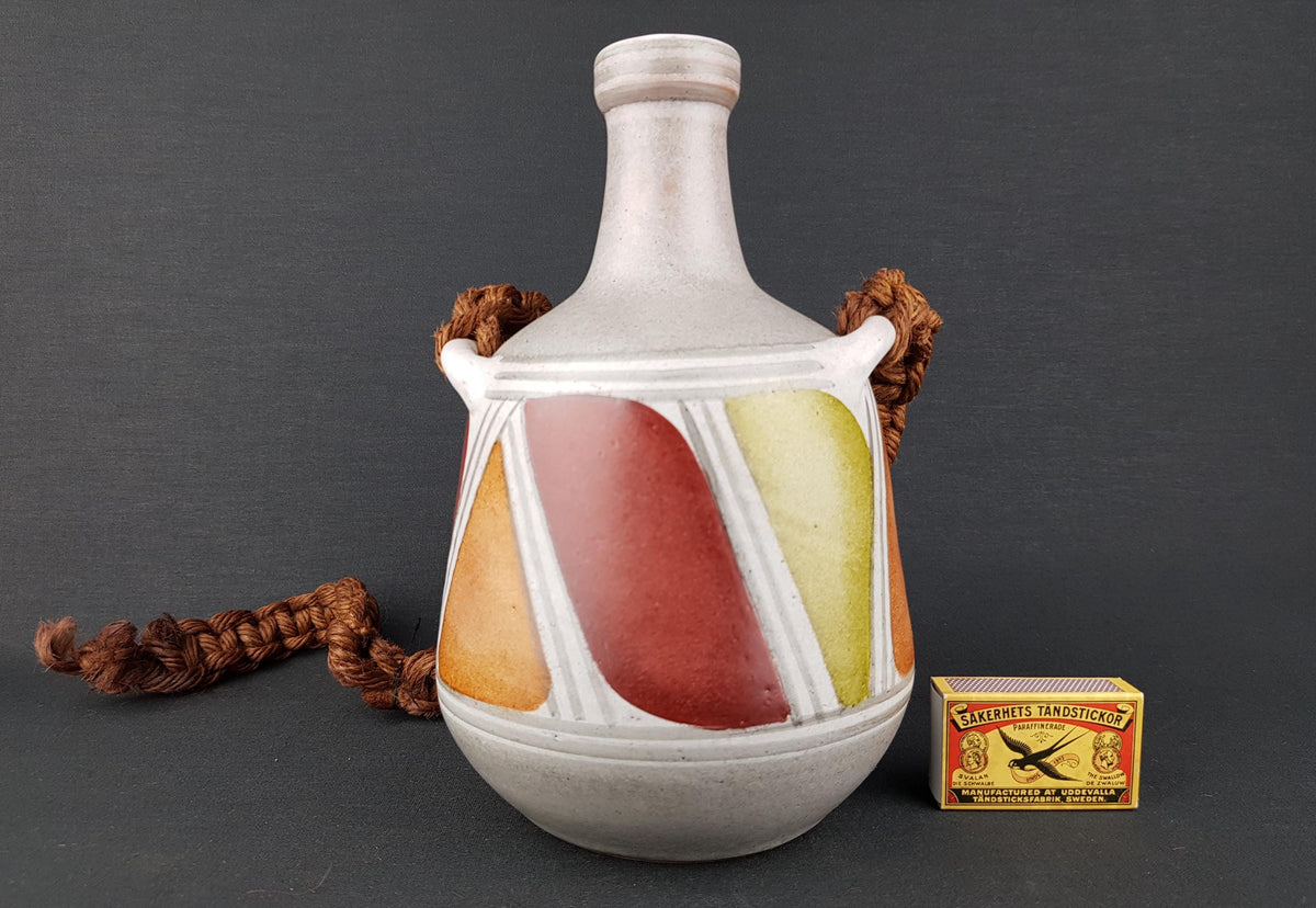 Vintage KROSSELBACH Handpainted Handled Vase With Braided Rope by Cläre Zange and Karl-Heinz Loffler 18/6 West German Pottery 1950s
