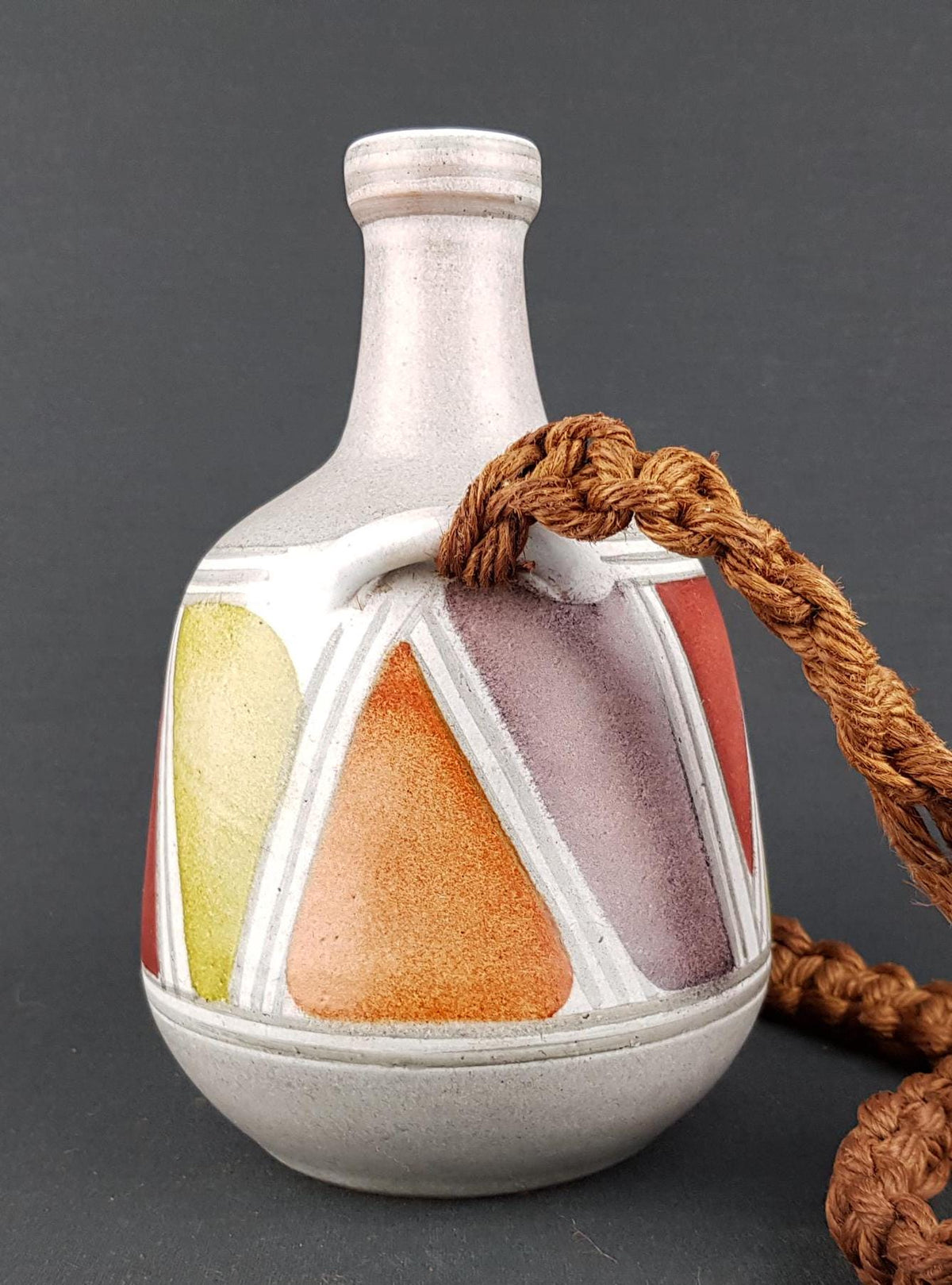 Vintage KROSSELBACH Handpainted Handled Vase With Braided Rope by Cläre Zange and Karl-Heinz Loffler 18/6 West German Pottery 1950s