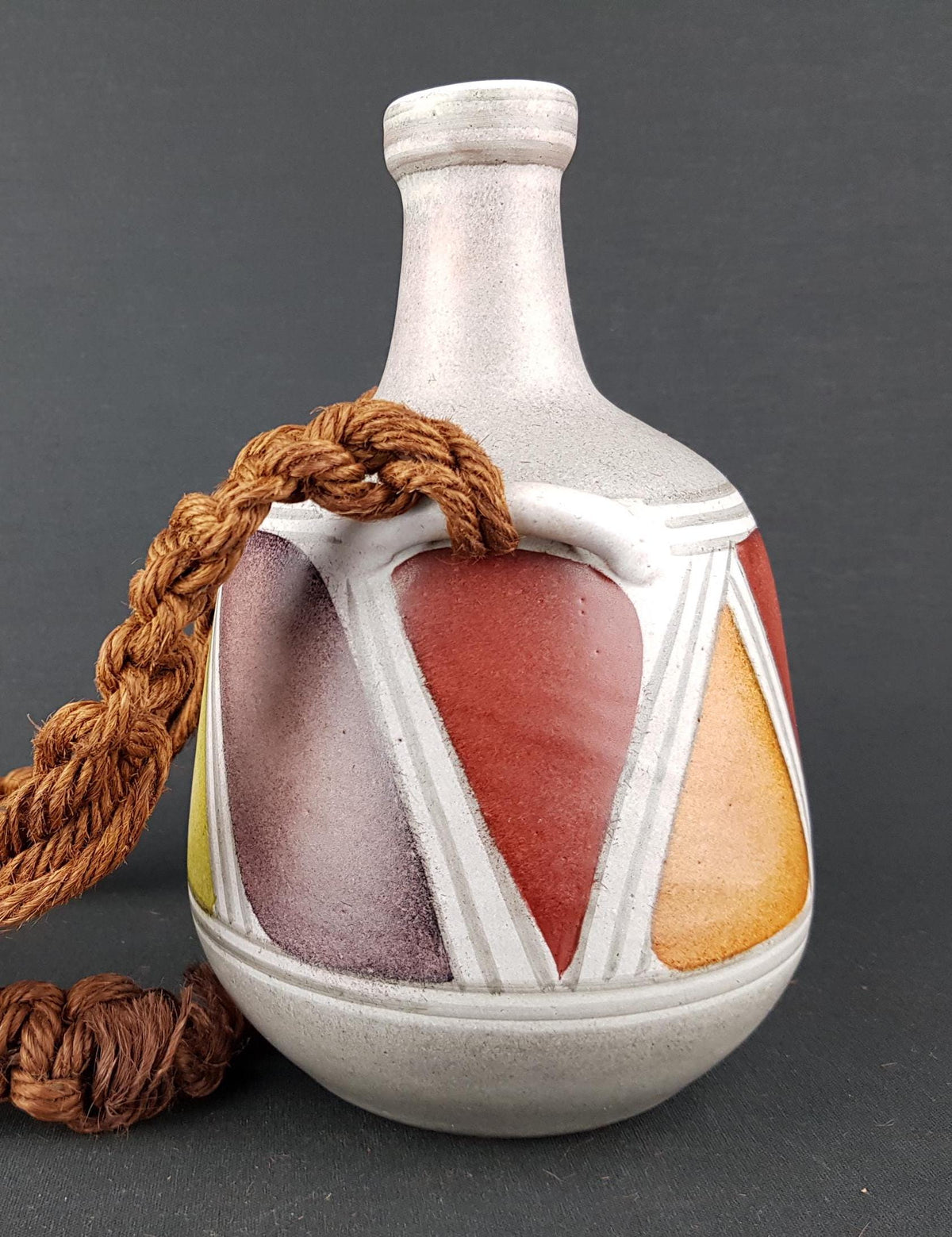 Vintage KROSSELBACH Handpainted Handled Vase With Braided Rope by Cläre Zange and Karl-Heinz Loffler 18/6 West German Pottery 1950s