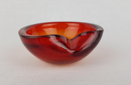 Vintage MURANO GLASS Reddish Orange Folded Glass Bowl Italian Art Glass MCM