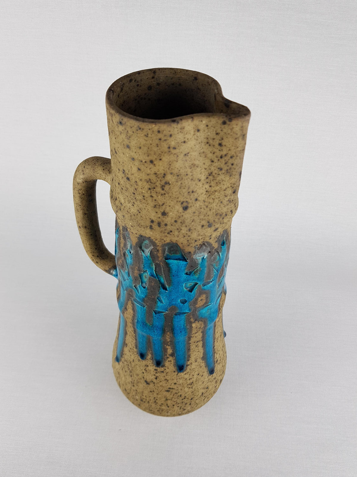 Rare Vintage Éva Bod Jug Vase – Turquoise Blue Hungarian Ceramic Art – Mid-Century Modern 1960-70