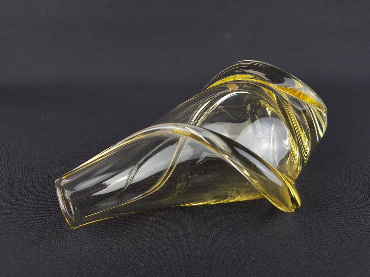 Vintage ZELEZNY BROD SKLO Yellow Glass Vase from Czechoslovakia 1960s by Miloslav Klinger