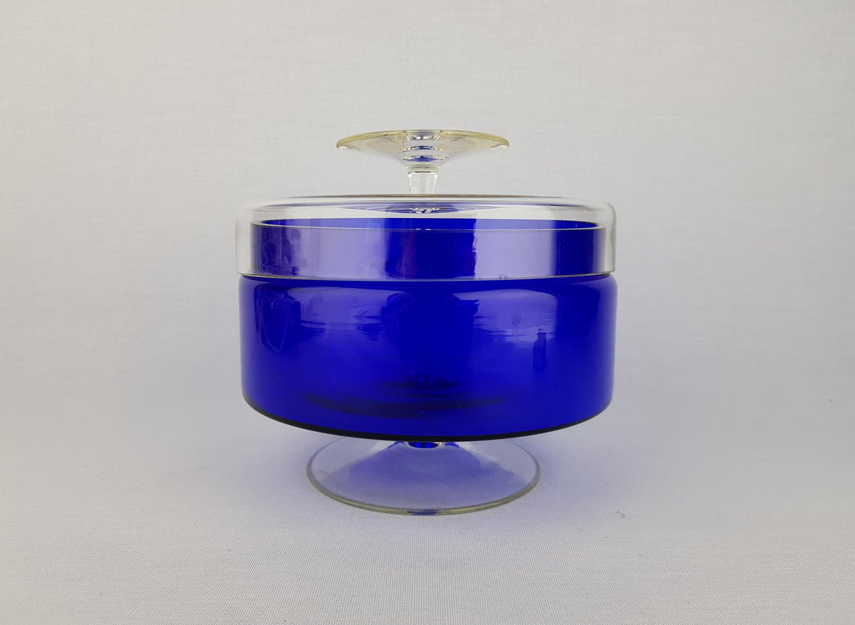 Vintage ROYAL LEERDAM KRISTALUNIE Blue Cookie Jar by Floris Meydam Dutch Glass Art