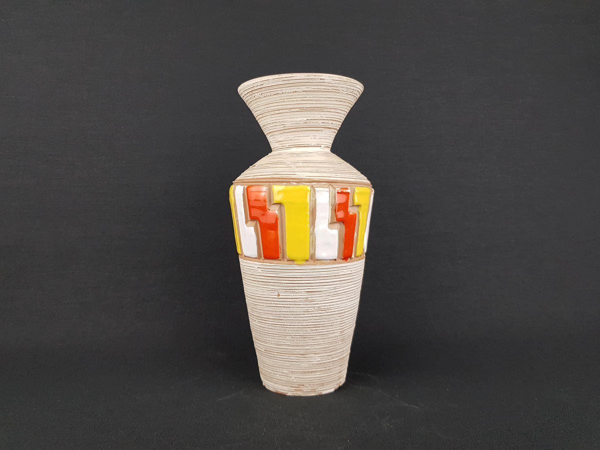 Vintage FRATELLI FANCIULLACCI Beige Vase with Geometric patterns 1950-1960 Italy