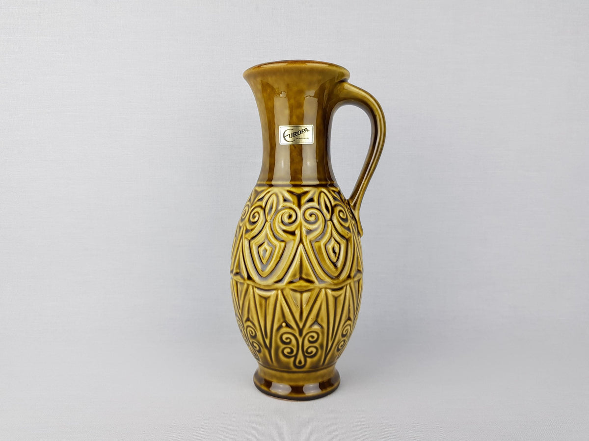 Vintage CARSTENS TONNIESH0F KERAMIK Handled Olive Green Vase 7194-25 West German Pottery 1960s