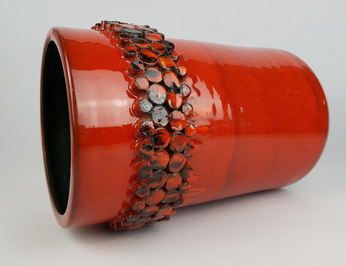 Vintage CERAMANO "CERALUX" Red Vase with Hairline by Gerda Heukeroth West German Pottery 1969