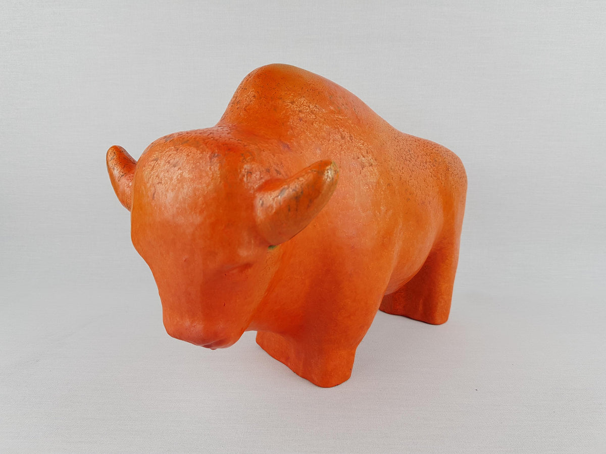 XL Vintage RUSCHA KERAMIK Bull with Vulkano decor West German Pottery 1960s by Kurt Tschörner