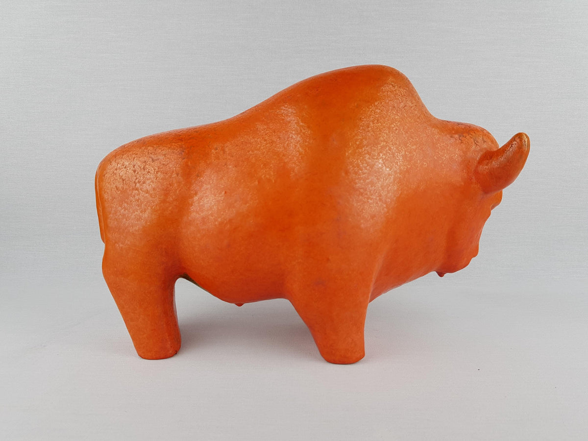XL Vintage RUSCHA KERAMIK Bull with Vulkano decor West German Pottery 1960s by Kurt Tschörner