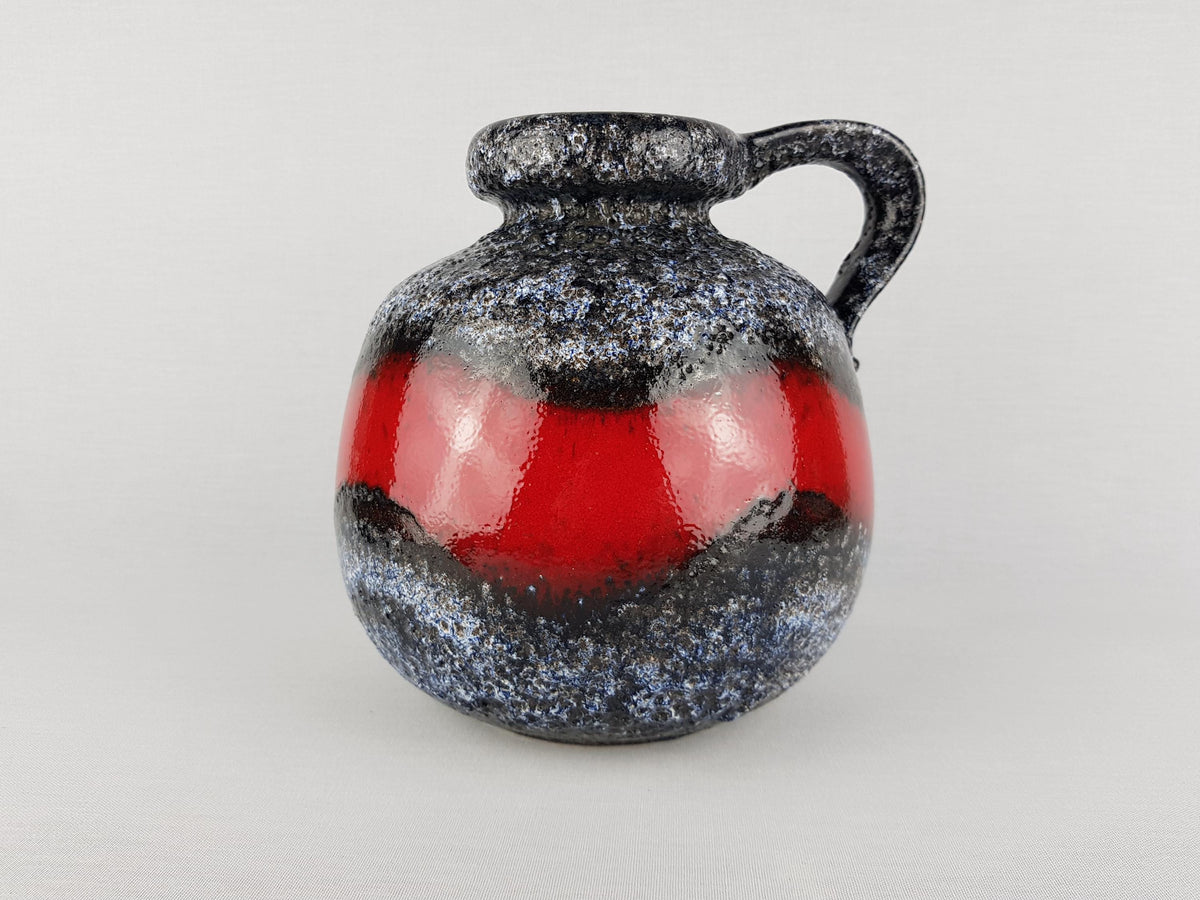 Vintage SCHEURICH KERAMIK Handled Red and Black Fat Lava CERAMOS Vase with 484 21 West Geman Pottery, 1970s