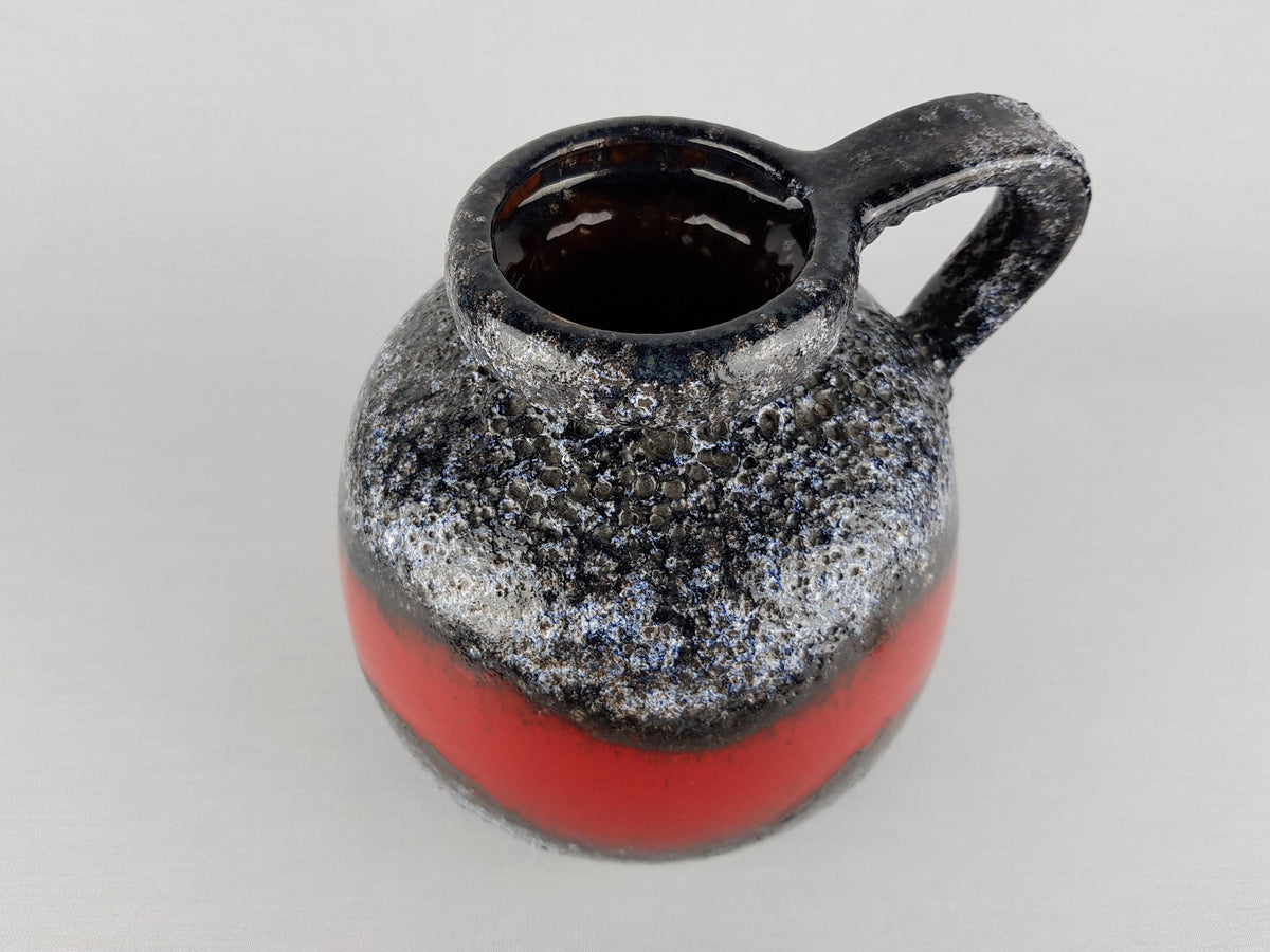 Vintage SCHEURICH KERAMIK Handled Red and Black Fat Lava CERAMOS Vase with 484 21 West Geman Pottery, 1970s