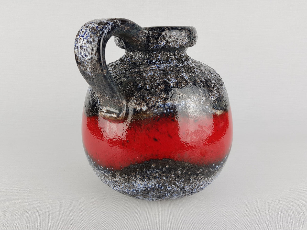 Vintage SCHEURICH KERAMIK Handled Red and Black Fat Lava CERAMOS Vase with 484 21 West Geman Pottery, 1970s