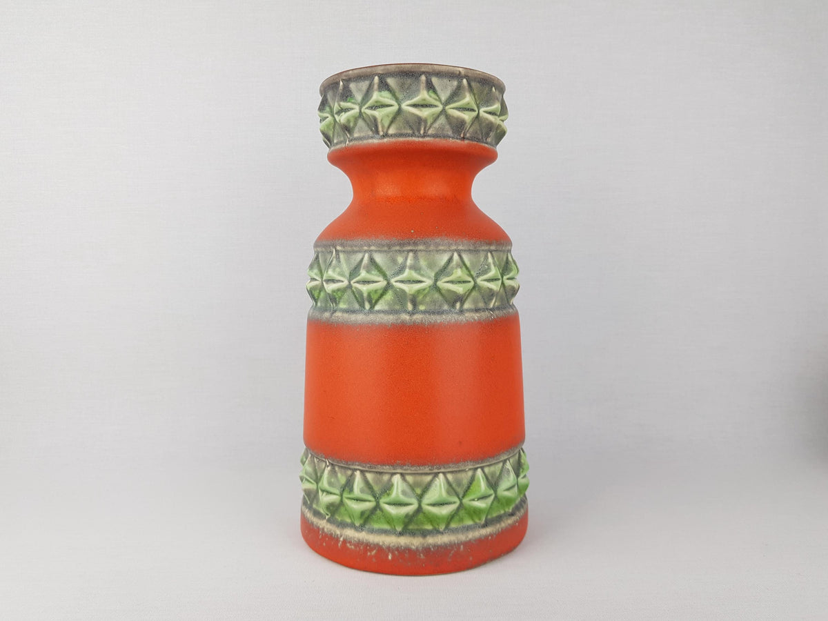Vintage Übelacker (Ü-Keramik) Orange and Olive Green Vase – Model 1320/30 – West German Pottery – 1970s