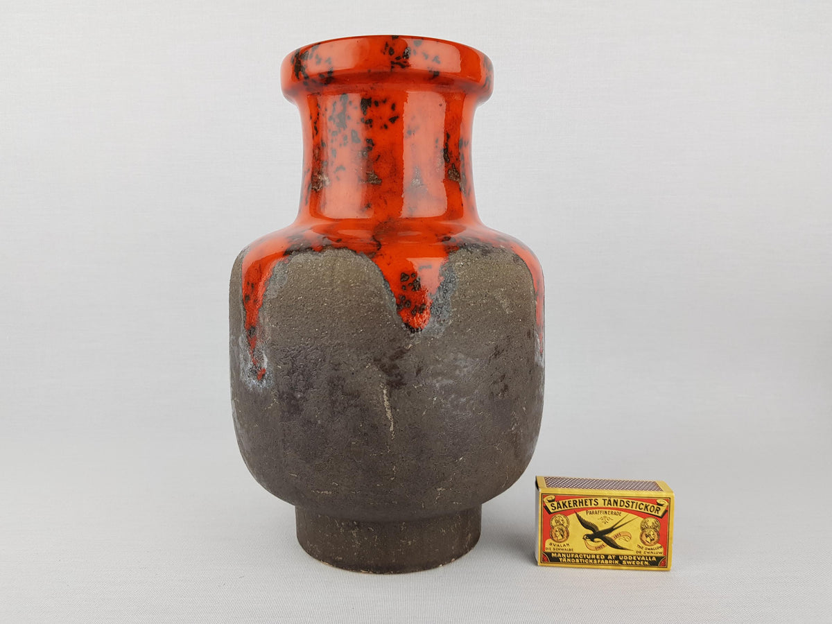 Vintage FLORA GOUDA HOLLAND Grey and Orange Fat Lava Vase With Kreta Decor 718 Dutch Pottery 1970s