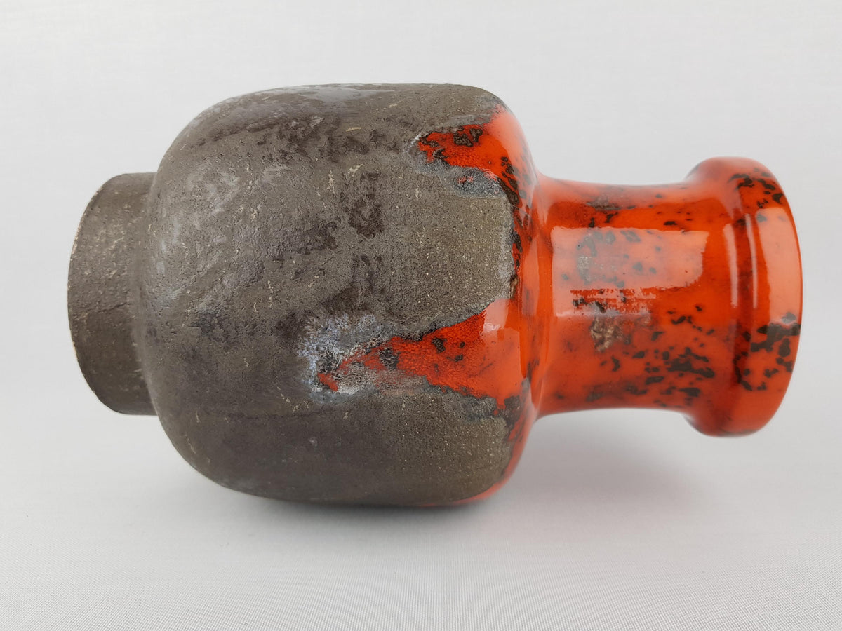 Vintage FLORA GOUDA HOLLAND Grey and Orange Fat Lava Vase With Kreta Decor 718 Dutch Pottery 1970s