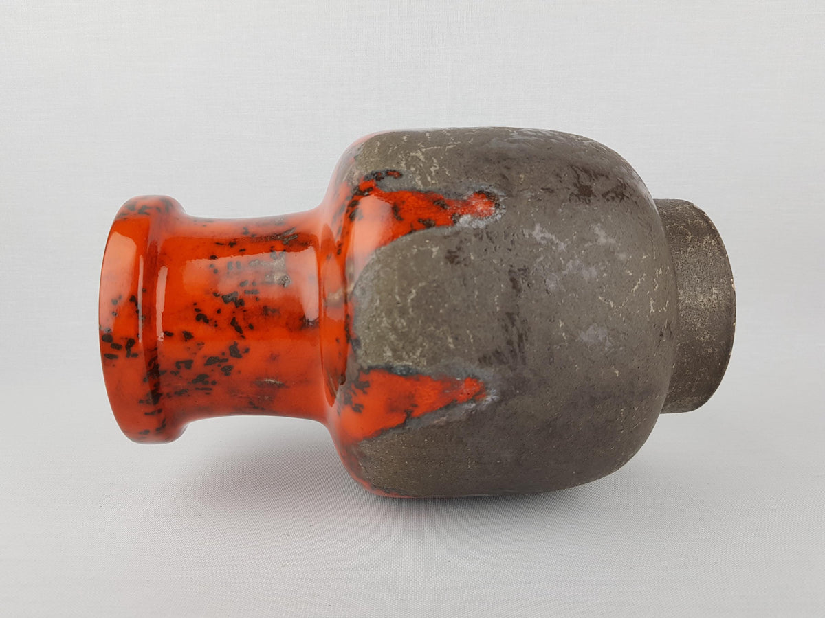 Vintage FLORA GOUDA HOLLAND Grey and Orange Fat Lava Vase With Kreta Decor 718 Dutch Pottery 1970s