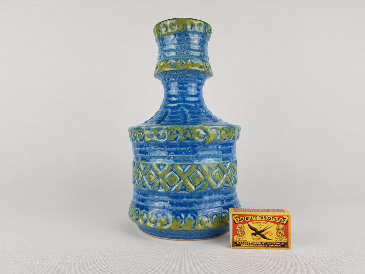 Vintage SPARA KERAMIK Blue and and Green Vase with Relief Decor 558/25 West German Pottery 1970s
