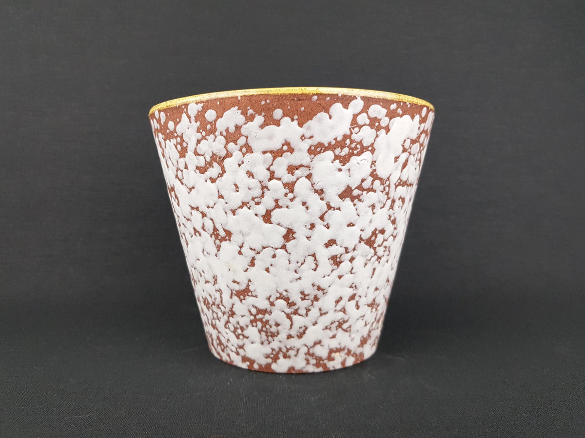 Vintage WEST GERMAN POTTERY Planter Cache Pot White and Brown Cloudy Glaze Mcm