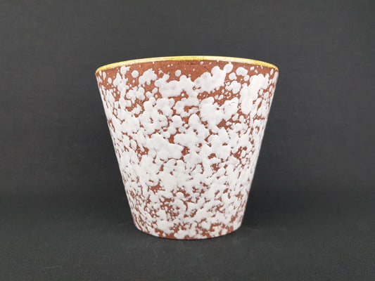 Vintage WEST GERMAN POTTERY Planter Cache Pot White and Brown Cloudy Glaze Mcm