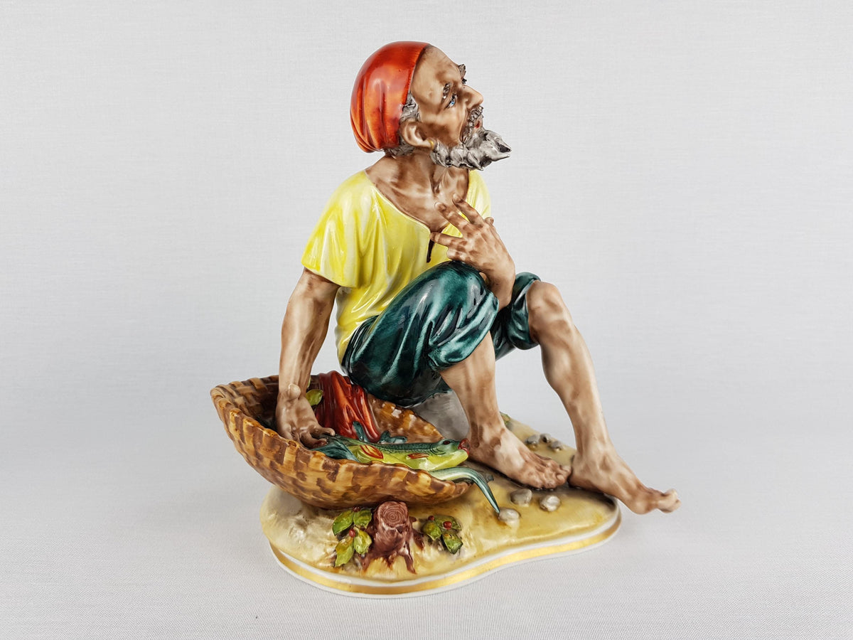 Vintage 1950s SANDIZELL HOFFNER & Co German Porcelain Figurine – Old Capodimonte Neapolitan Fisherman Seller