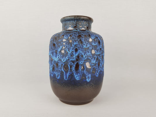Vintage STEULER KERAMIK Brown Vase With Blue Fat Lava Glaze 125/20 West German Pottery 1960s