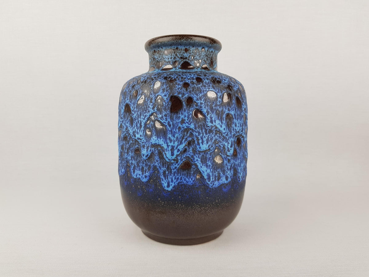 Vintage STEULER KERAMIK Brown Vase With Blue Fat Lava Glaze 125/20 West German Pottery 1960s