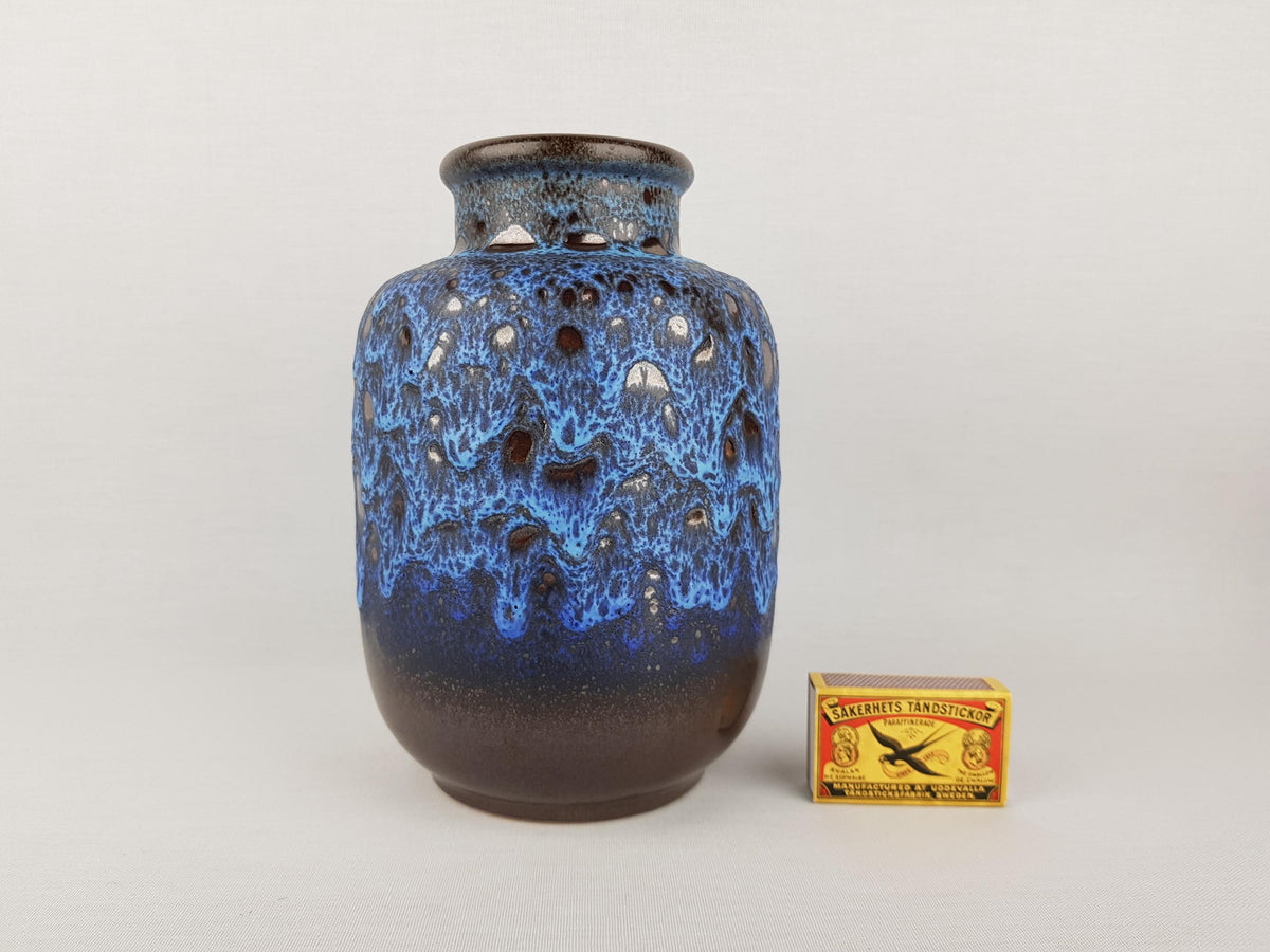 Vintage STEULER KERAMIK Brown Vase With Blue Fat Lava Glaze 125/20 West German Pottery 1960s