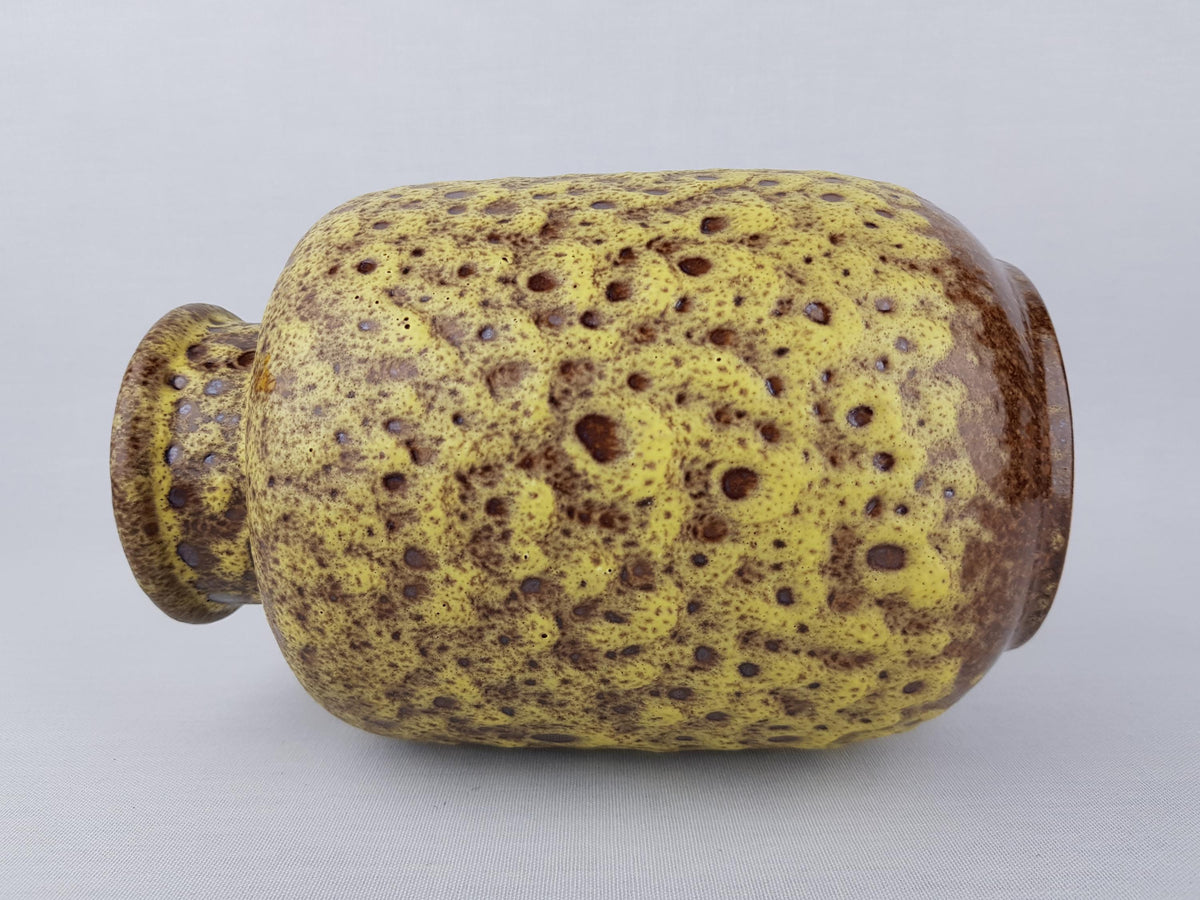 Vintage STEULER KERAMIK Brown Vase With Yellow Fat Lava Glaze 125/20 West German Pottery 1960s