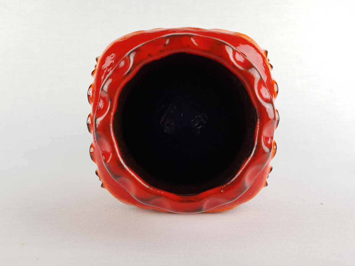 Vintage DÜMLER & BREIDEN Keramik Orange and Blue Fat Lava Vase Relief Serie 73/25, West German Pottery 1970s