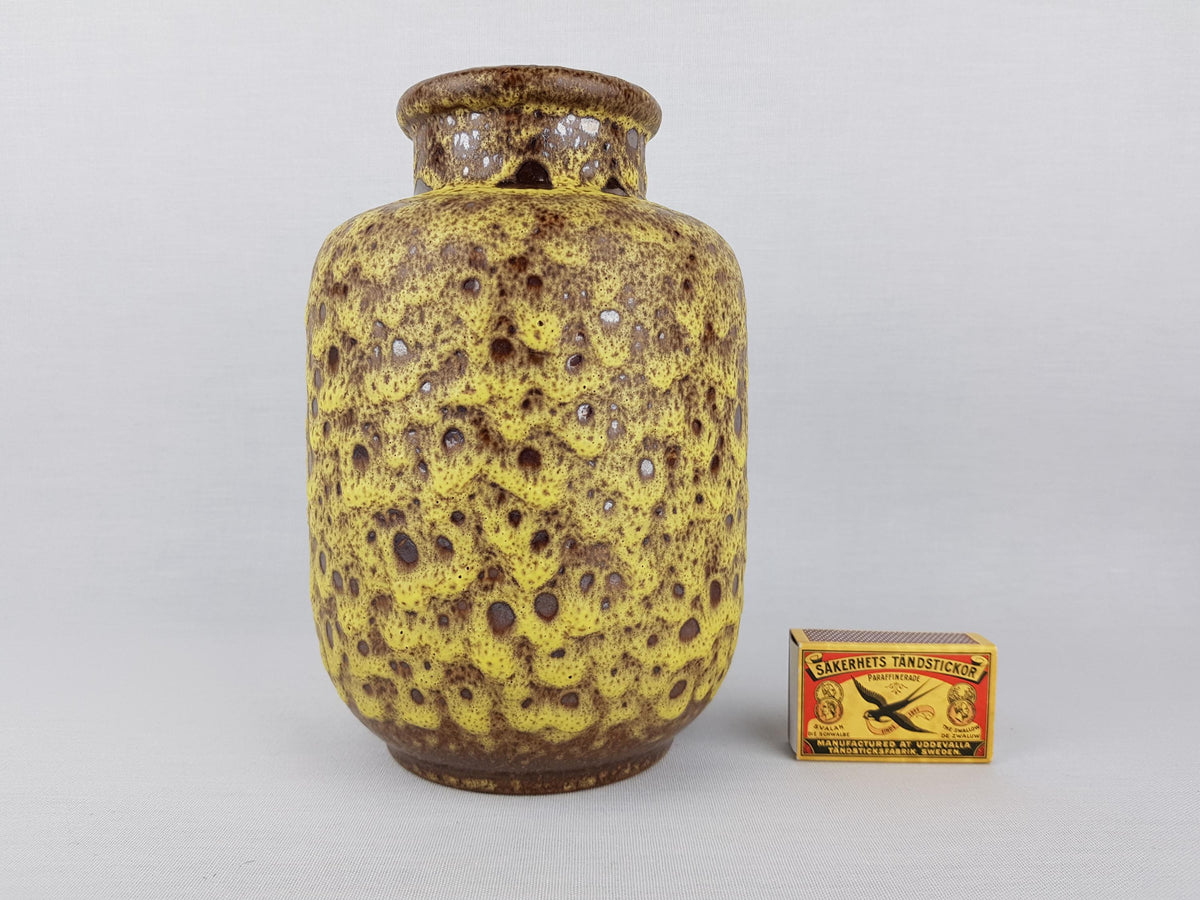 Vintage STEULER KERAMIK Brown Vase With Yellow Fat Lava Glaze 125/20 West German Pottery 1960s