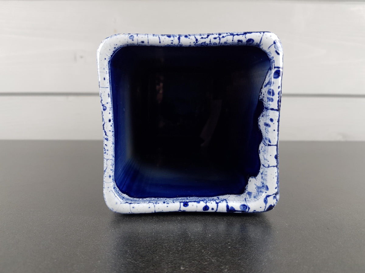 Vintage Blue & White Fat Lava Style Vase, Ceramic 1970's