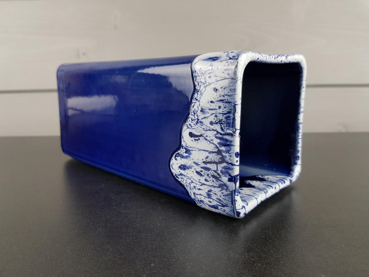 Vintage Blue & White Fat Lava Style Vase, Ceramic 1970's