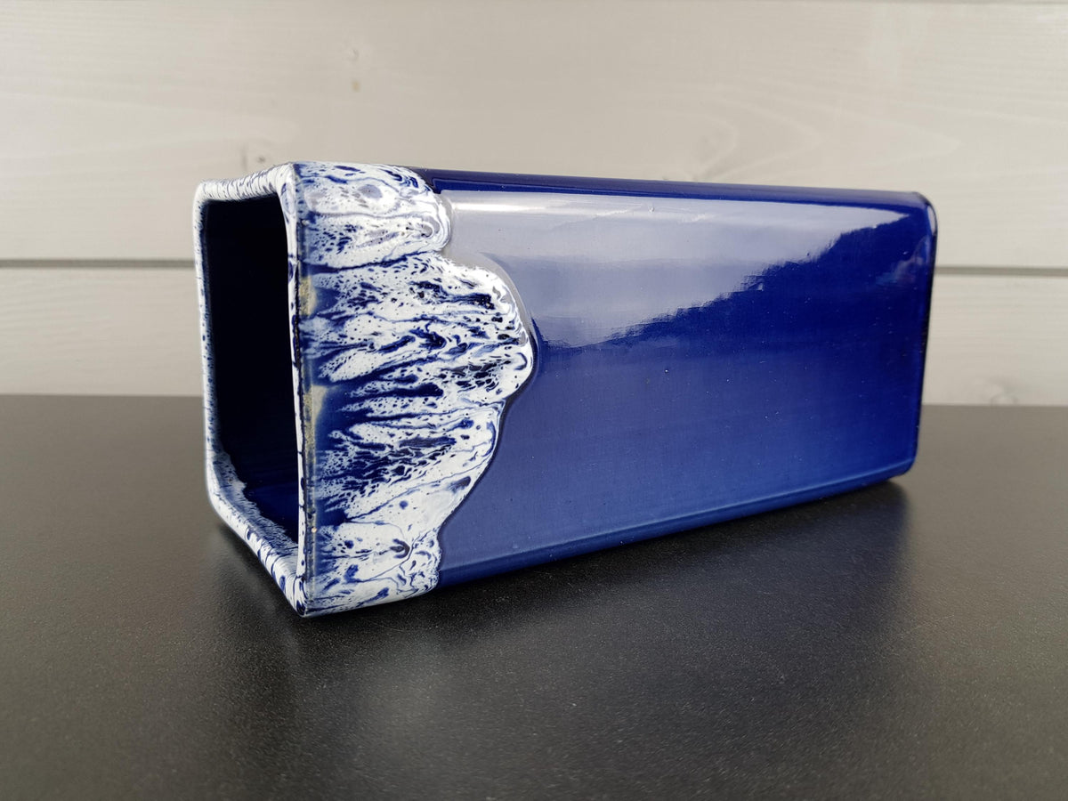 Vintage Blue & White Fat Lava Style Vase, Ceramic 1970's