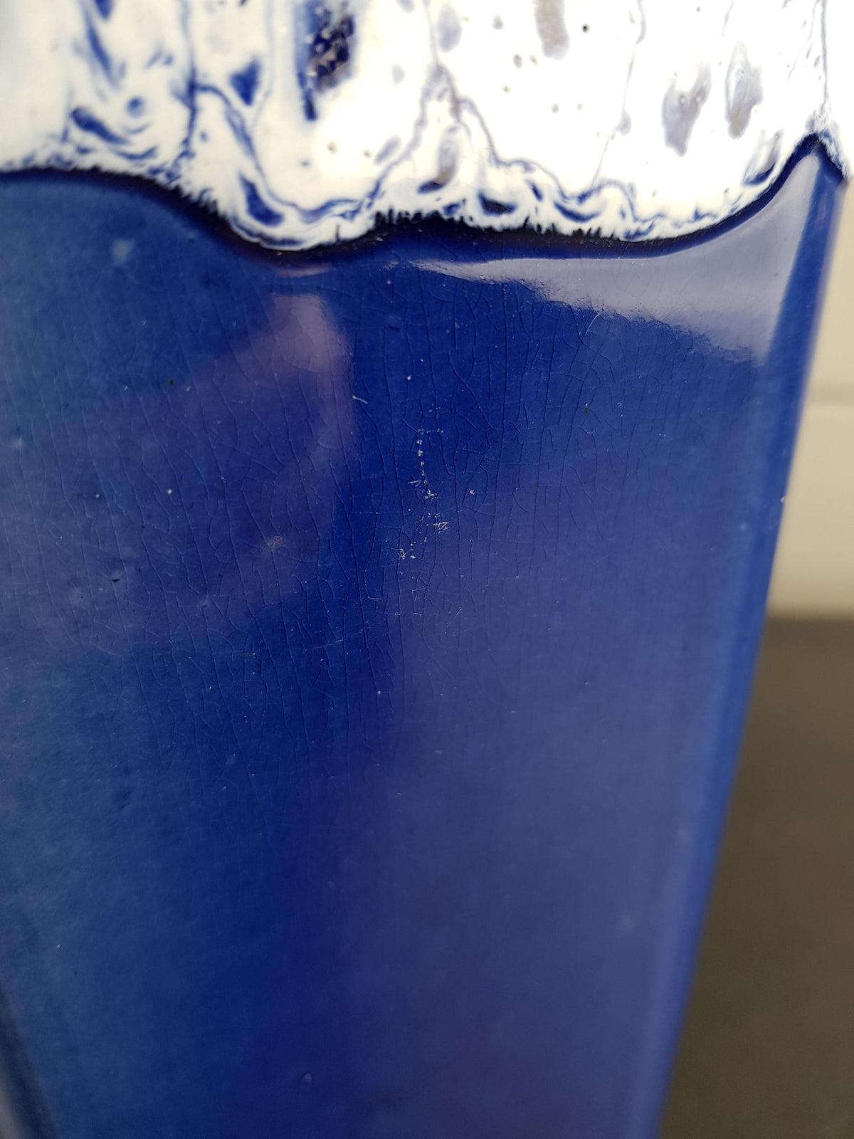 Vintage Blue & White Fat Lava Style Vase, Ceramic 1970's