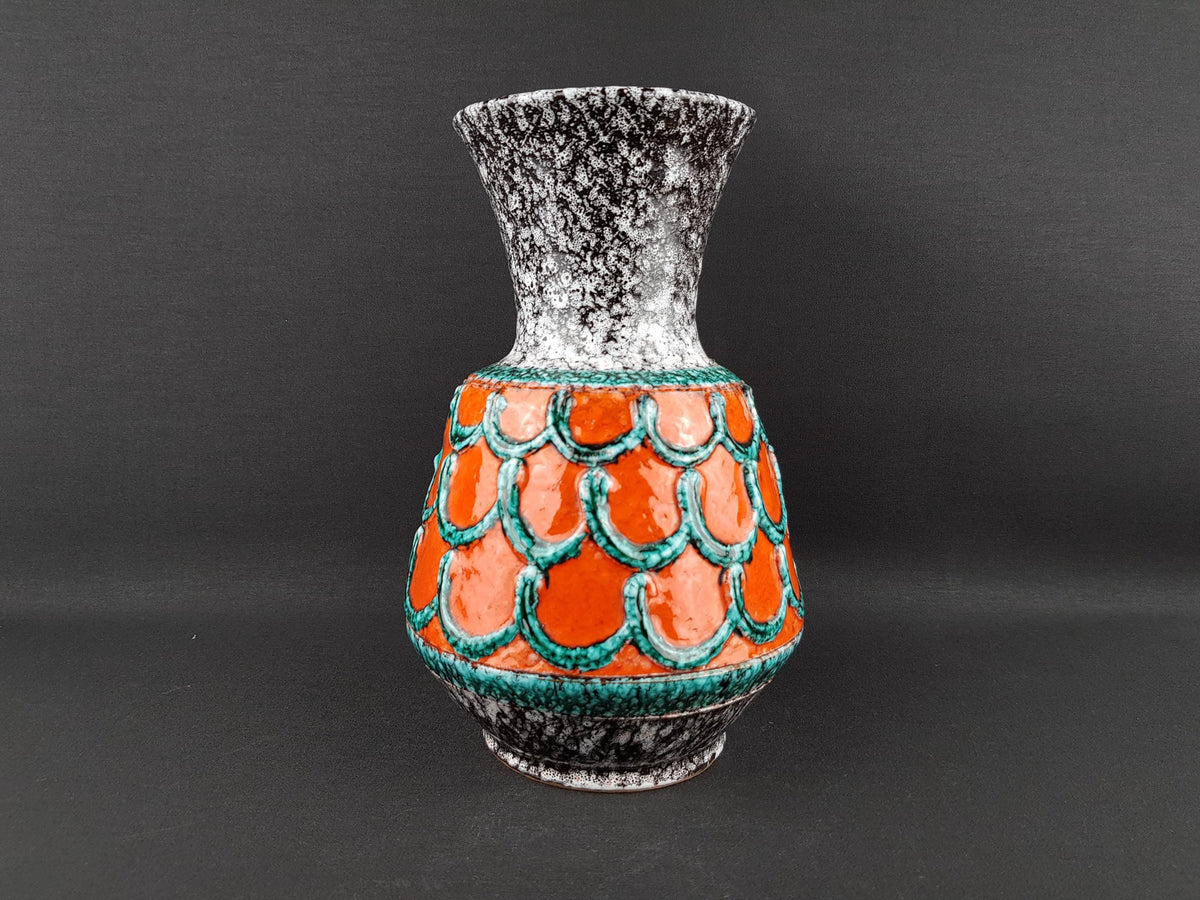 Vintage NUOVO RINASCIMENTO CERAMICHE Orange, Green and Gray Vase 1970s Italian Pottery