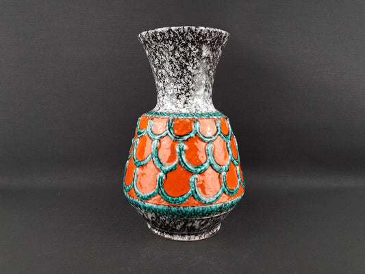 Vintage NUOVO RINASCIMENTO CERAMICHE Orange, Green and Gray Vase 1970s Italian Pottery
