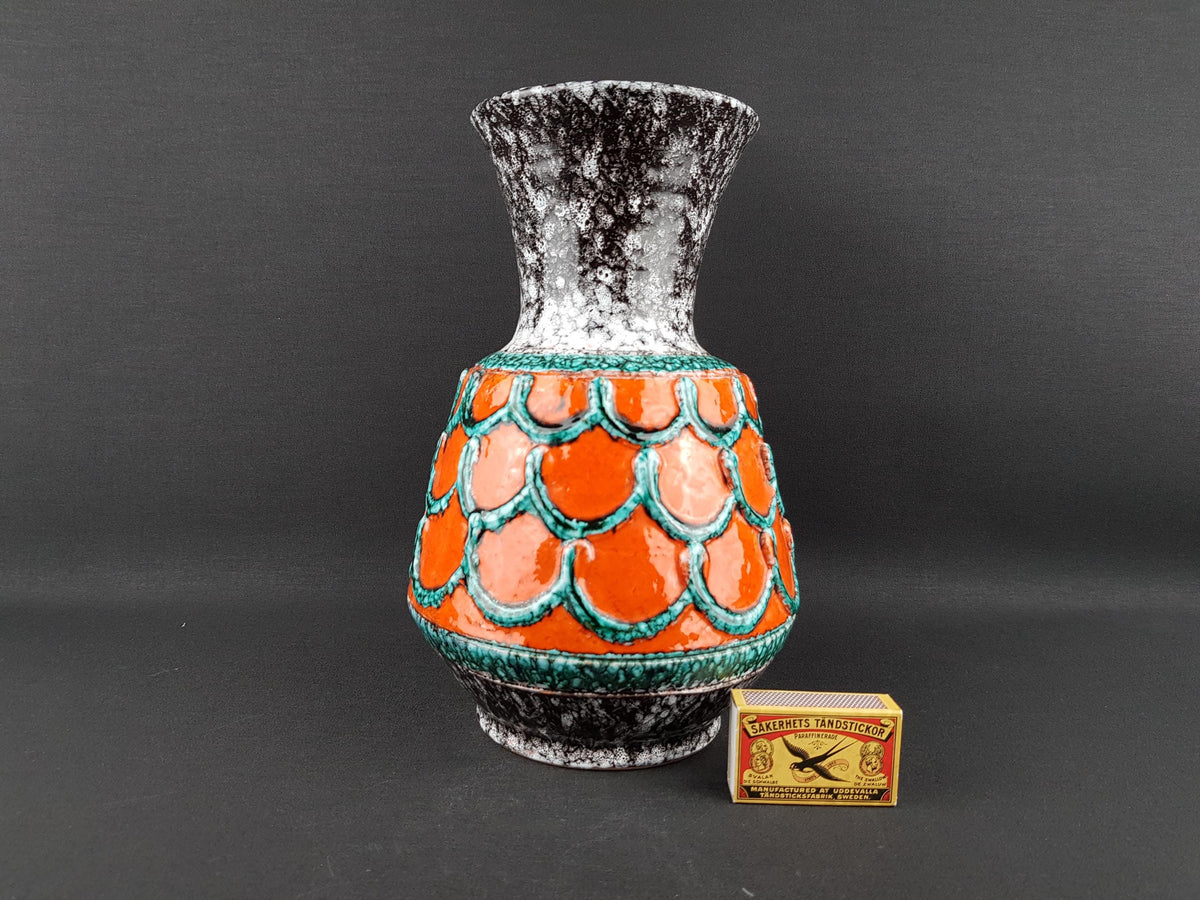 Vintage NUOVO RINASCIMENTO CERAMICHE Orange, Green and Gray Vase 1970s Italian Pottery