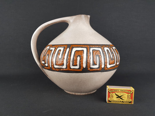 Vintage RUSCHA KERAMIK Beige with Brown Vase with "Kreta" decor 315 West German Pottery 1960s
