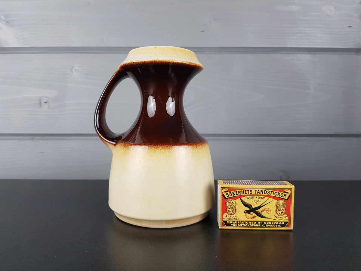 Vintage STEULER KERAMIK Handled Brown and Beige Vase 315-15 West German Pottery 1960s
