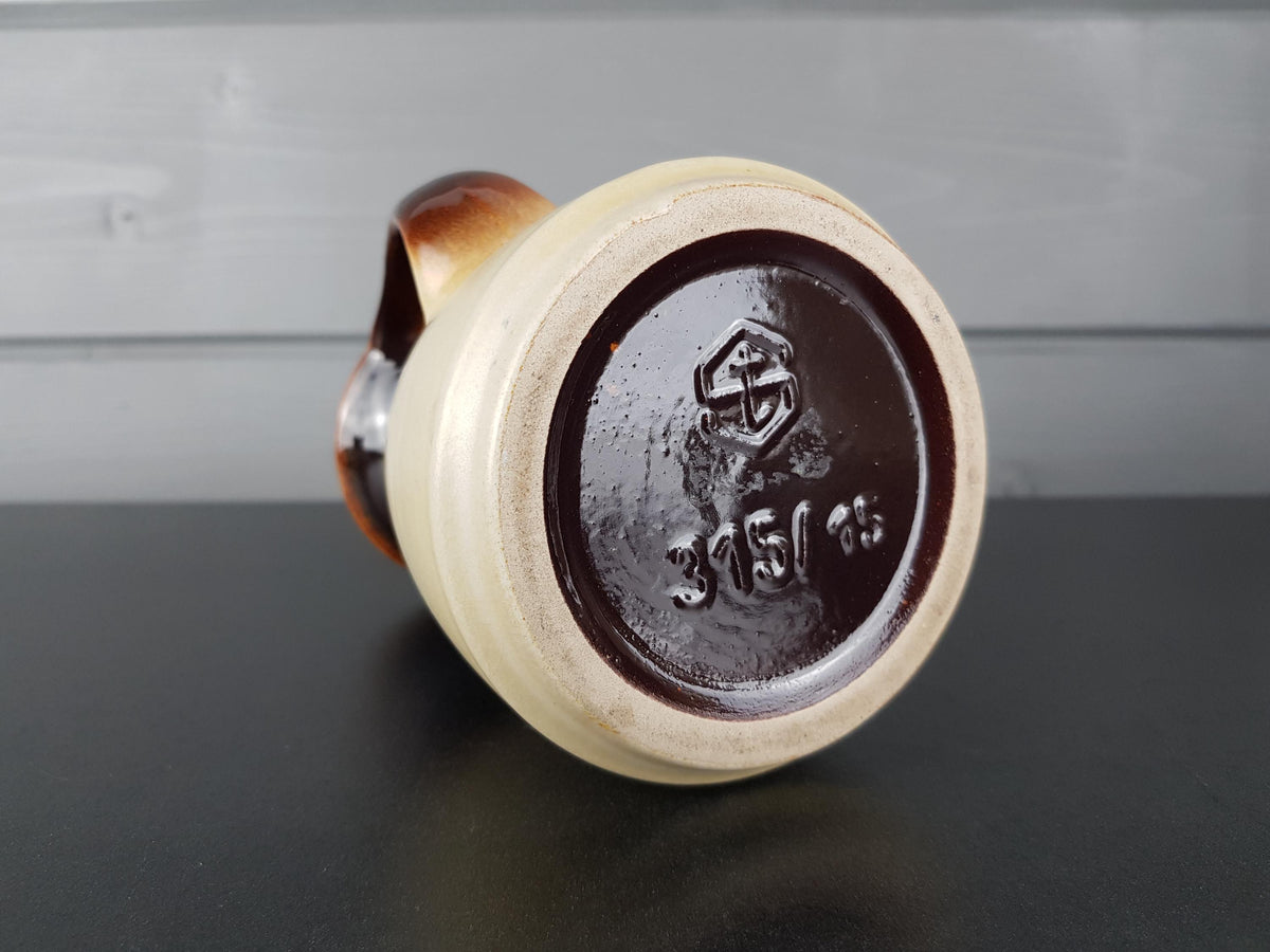 Vintage STEULER KERAMIK Handled Brown and Beige Vase 315-15 West German Pottery 1960s