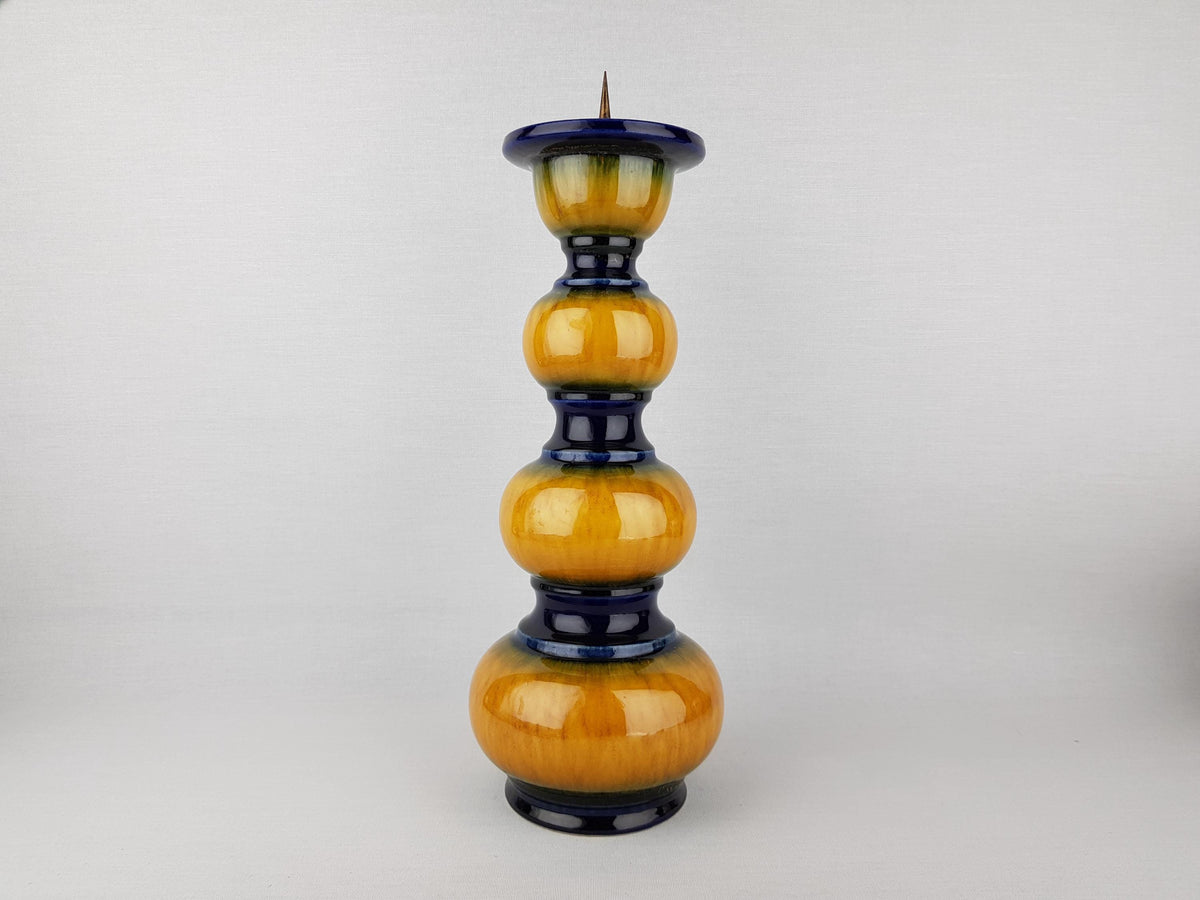 Vintage JASBA KERAMIK Yellow and Blue Hooped Candle Holder Lamp Foot West-Germany 1970s