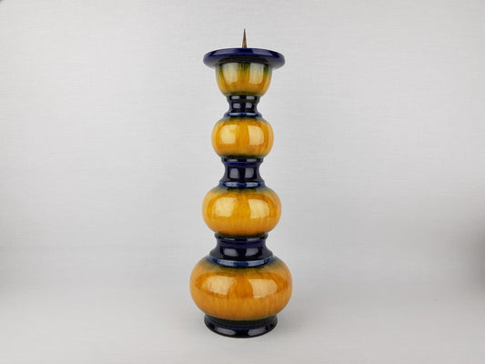 Vintage JASBA KERAMIK Yellow and Blue Hooped Candle Holder Lamp Foot West-Germany 1970s