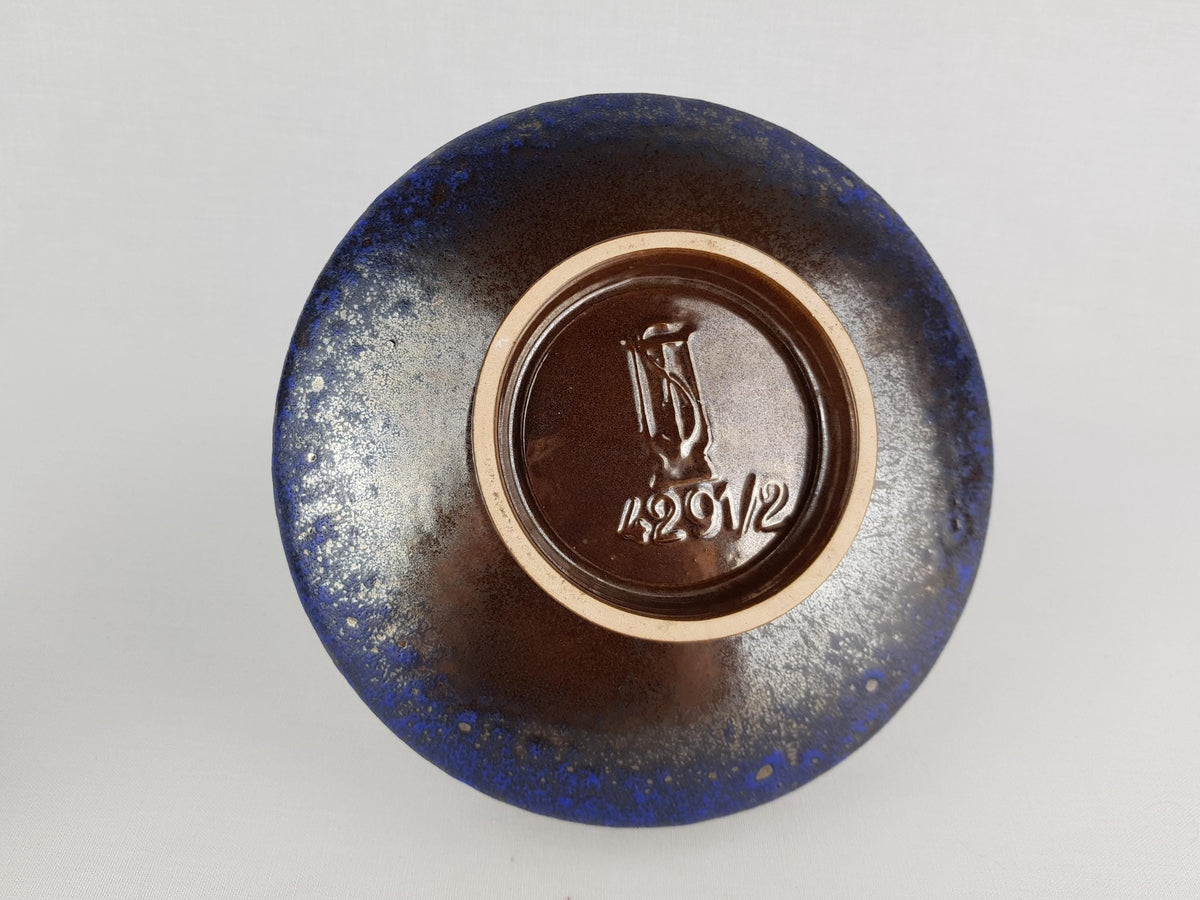 Vintage STEULER KERAMIK Blue Yellow Bowl With Golden Brown Spots Decor 4291/2 West German Pottery 1950s